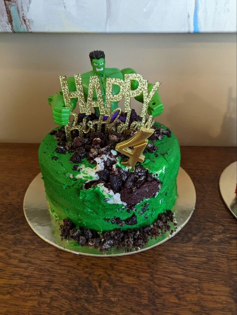 Homemade Hulk Smash birthday cake for our four year old! Buttercream frosting and oreos! Homemade Hulk Cake, Smash Birthday Cake, Hulk Smash Cake, Hulk Birthday Cake, Hulk Birthday Cakes, Hulk Cake, Hulk Birthday Parties, Hulk Birthday, Cupcakes Ideas