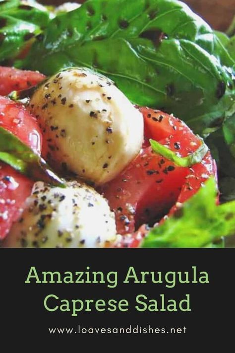 I think you are going to love arugula and this amazing arugula caprese salad! #arugla #salad #fresh #delicious Caprese Salad Arugula, Arugula Mozzarella Tomato Salad, Monzerrela And Tomato Salad, Caprese Salad With Arugula, What To Make With Arugula, Arugula Caprese Salad, Arugula Mozzarella Salad, Caprese Dishes, Arugala Recipes Salad