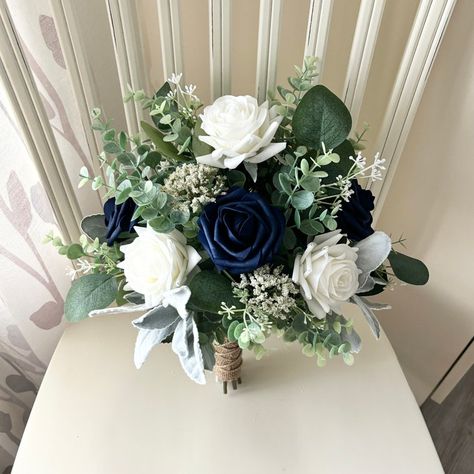 Boho Bridesmaids Bouquet,midnight Navy Blue & White Roses, Greenery Wedding ,silk Artificial Eucalyptus Bridal Bouquet, Corsage,boutonni�ères - Etsy Sage Bridesmaid Bouquet, Boho Bridesmaids Bouquet, Bridal Bouquet Navy, Eucalyptus Bridal Bouquet, Wedding Flowers Navy Blue, Navy Wedding Theme, Navy Blue Bouquet, Boho Bridesmaids, Navy Blue Wedding Theme