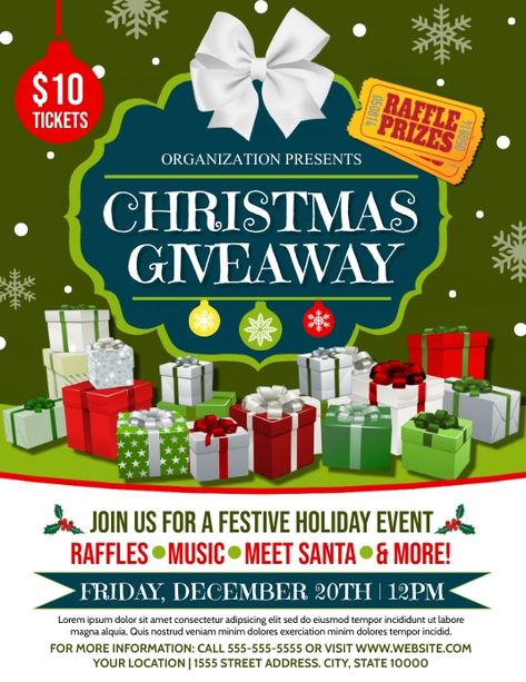 christmas giveaway event flyer, christmas raffle event flyer template, christmas holiday events, christmas gift giveaway, christmas flyers. Giveaway Design, Christmas Raffle, Product Posters, Giveaway Flyer, Christmas Giveaway, Meet Santa, Template Christmas, Christmas Flyer, Christmas Giveaways