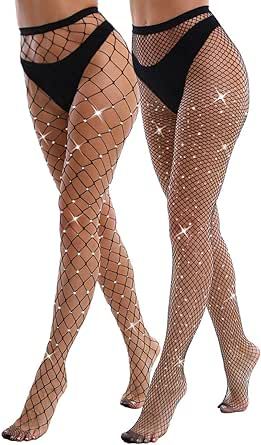 VEBZIN 2 Pack Sparkly Large And Medium Mesh Fishnet Tights For Women Sexy Glitter Rhinestone Fishnets Stockings Sparkly Fishnets, Stockings For Women, Black Fishnet Tights, Rhinestone Outfit, Rhinestone Fishnets, Fishnet Leggings, Tights For Women, Stockings Outfit, Black Thigh High