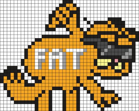 Garfield Bead Pattern, Perler Bead Patterns Garfield, Garfield Perler Bead Patterns, Garfield Perler Beads, Garfield Kandi, Garfield Pixel Art, Garfield Perler, Garfield Cross Stitch, Melts Beads