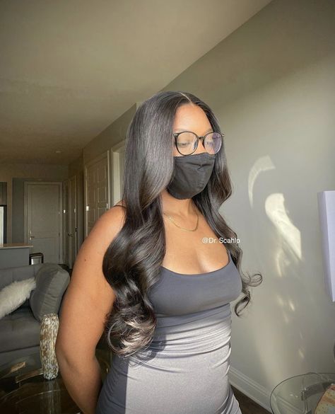 Long Hair Curls At The End, Straight Wig With Curled Ends, Curled Sew In, Straight Hair With Curls At The End, Middle Part Sew In With Leave Out, Blowout Hairstyles Black Women, Middle Part Sew In, Sew In Hair Extensions, Graduation Hairstyles