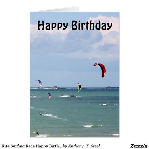 Kite Surfing Race Happy Birthday Card.  A Happy Birthday Greetings card featuring kite surfers racing off the coast of St Malo, Brittany, France Happy Birthday Greetings Card, Brittany France, Happy Birthday Greeting Card, Beautiful Greeting Cards, Happy Birth, Birthday Meme, Happy Birthday Greetings, Happy Birthday Card, Happy Birthday Images