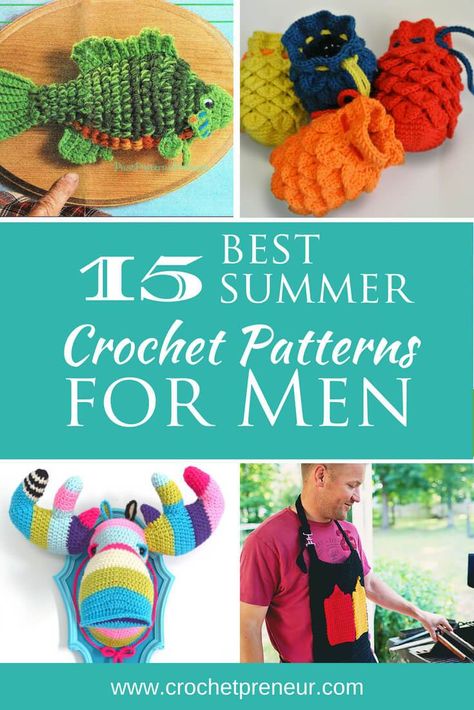 These are awesome! Finally some summer craft fair projects for men. #summercrochet #crochetpatternsforsummer #crochetpatternsformen #fathersday #fathersdaycrochet #summercrochetformen Crochet Patterns For Men, Summer Crochet Projects, Corak Krusye, Summer Crochet Patterns, Summer Crochet Patterns Free, Crochet Projects To Sell, Crochet Project Free, Barefoot Sandal, Amazing Crochet