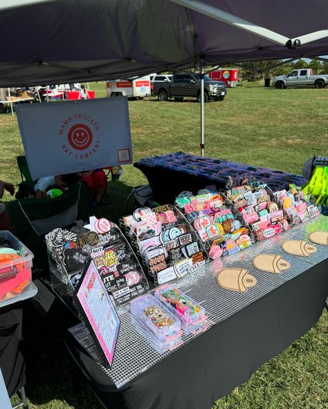 Loved our set up last night at Gunter’s Fireworks in the Park celebration! All the kudos and credit go to my amazing husband @reaxion - he was the muscle, the brains and the great attitude of the whole day! Couldn’t have survived our first outdoor event (in 101 heat) without him! It made it so much more special to have the whole crew there for a family affair! #mamatrucker #truckerhats #truckerstyle #hatbar #patches #patchescustom #style #smalltown #smalltownusa #smallbusinessowner #hats #c... Hat Patch Ideas, Market Setup, Hat Business, Patches Display, Shop Small Business Quotes, Hat Bar, Amazing Husband, Dope Hats, Patch Hats