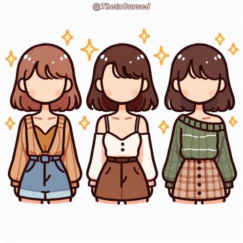 Cartoon Clothing Drawing, Cute Outfit Illustration, Clothes Cartoon Drawing, Chibi Clothes Outfit, Cute Clothes Drawing Kawaii, Sketched Outfits, Slay Drawing, Cute Chubby Girl Cartoon, Human Base Drawing