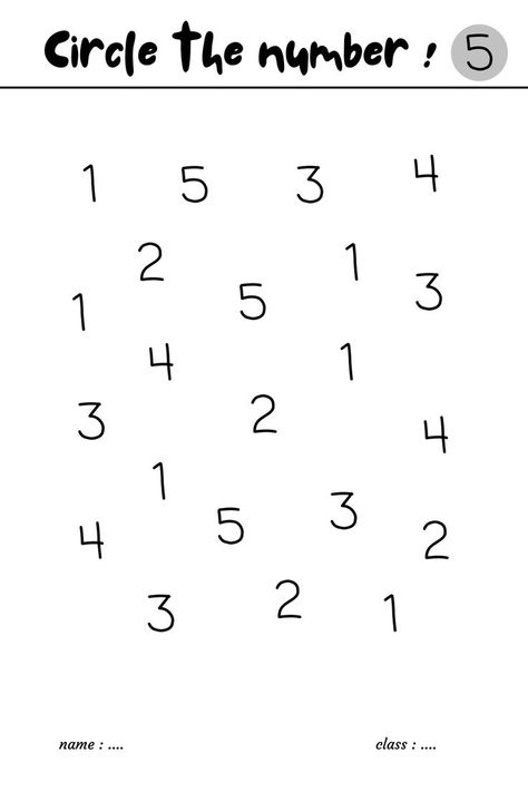 Circle The Number Worksheet For Nursery Class, Number Five, Math Activities Preschool, Number 5, A Pencil, Kindergarten Activities, Math Activities, Preschool Activities, Homework