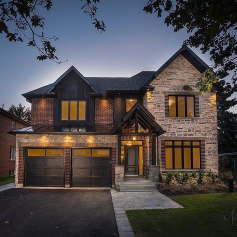 Build Dream Home, Toronto Houses, Toronto Home, Farmhouse Exterior Design, Mediterranean Style Homes, Brick Exterior House, Modern Farmhouse Exterior, Real Estate Quotes, Custom Built Homes