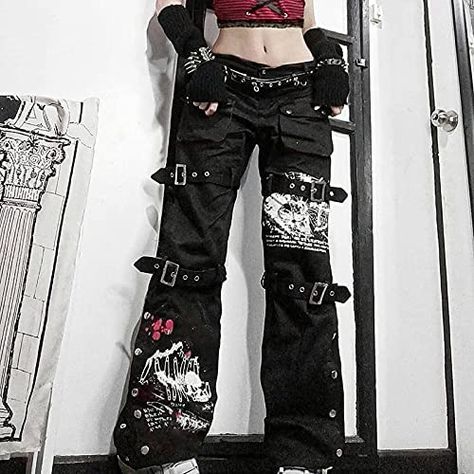 Goth Trousers, Goth Jeans, Women Techwear, Girls Cargo Pants, Denim Aesthetic, Goth Pants, Tripp Pants, Estilo Harajuku, Buckle Pants