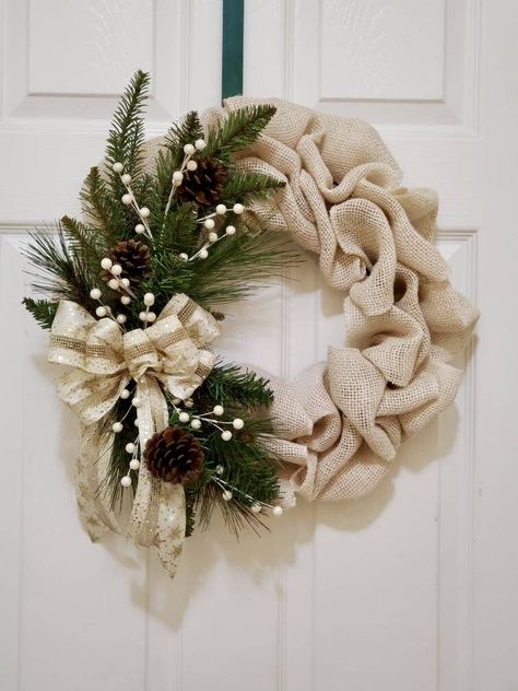 Burlap Wreaths For Front Door Winter, Brown Paper Base Wreath, Poly Burlap Christmas Flower Wreath, Burlap Pinecone Wreath, Christmas Wicker Wreaths, Grey Wicker Christmas Wreath, Wide Burlap Wreath, Hiw To Make A Bow For A Wreath Burlap, Burlap On Christmas Wreath