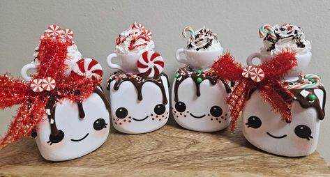 Mini Marshmallow Crafts, Dollar Tree Marshmallow Dice, Smores Tiered Tray Decor, Smores Ornaments, Faux Marshmallow Decor, Christmas Marshmallows, Marshmallow Decor, S��’mores Ornaments, Fake Marshmallows