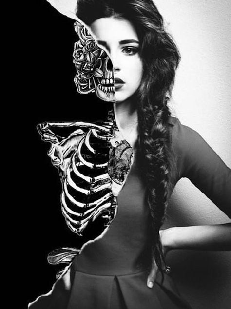 half woman half skeleton pluto retrograde 2017 The Numinous Horror Vintage, Mixed Media Photography, Gcse Art, Foto Art, Pics Art, Skull Art, Creative Photography, Love Art, Collage Art