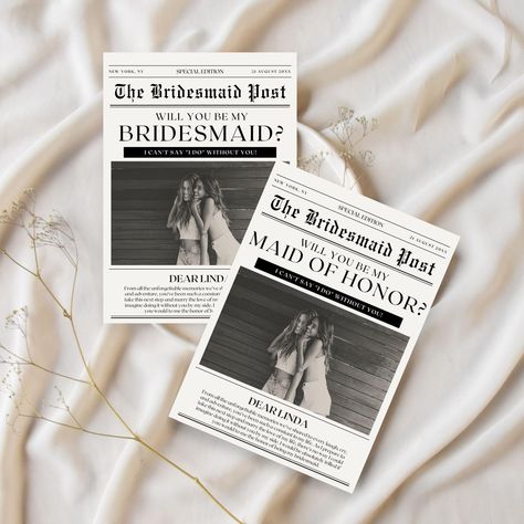 Bridesmaid Proposal Card, Newspaper Bridesmaid Proposal, Maid of Honor Proposal Card, Bridesmaid Info Card, Will You Be My Bridesmaid Card Bridesmaid Info Card, Maid Of Honor Proposal Card, Be My Bridesmaid Card, Wedding Newspaper, Maid Of Honor Proposal, Bridesmaid Proposal Card, Newspaper Template, Bridesmaid Card, Newspaper Design