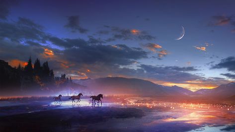 #dreamland fantasy art #horses #running #run #horse #moon #moonlight #4K #wallpaper #hdwallpaper #desktop Horse Wallpaper, Running Horses, Music Channel, Copyright Free, Night Art, Original Wallpaper, Hd Backgrounds, Horse Pictures, Art Themes