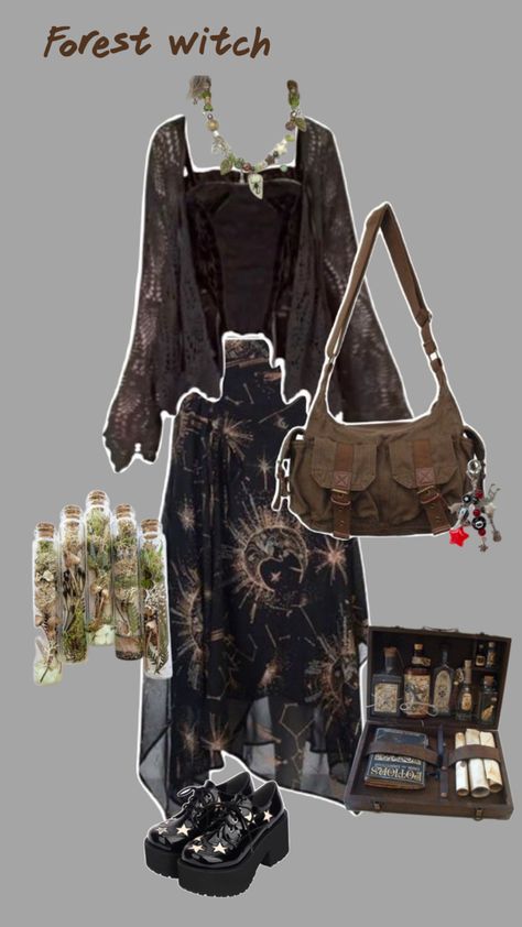 #forestwitch #greenwitch #outfit Outfit Ideas Witchcore, Witchy Alt Outfits, Hedge Witch Aesthetic Outfit, Whimsical Grunge Outfits, Wizard Outfit Aesthetic, Hedge Witch Outfit, Green Witch Fashion, Green Witch Aesthetic Outfit, Whismgoth Outfits