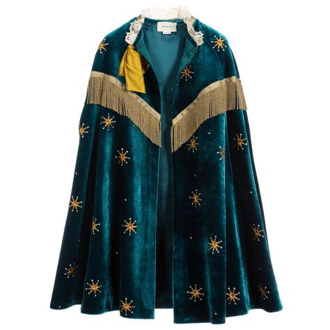 Gucci - Teal Blue Velvet Cape | Childrensalon Kings Cloak, Wizarding Fashion, Wizard Cape, Shawl Coat, Cape Fashion, Cape Shawl, Velvet Cape, Kids Winter Fashion, Fringe Shawl