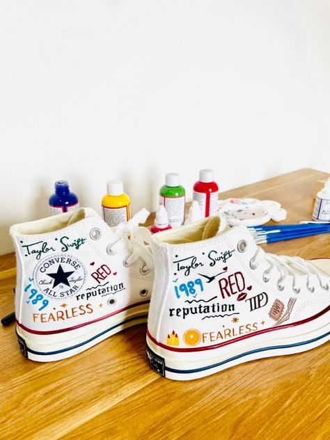 taylor swift concert Taylor Swift Shoes Diy Ideas, Eras Tour Shoes Ideas, Taylor Swift Eras Tour Shoes, Taylor Swift Shoes Diy, Taylor Swift Sneakers, Taylor Swift Shoes, Taylor Concert, Cute Converse Shoes, Boots Diy