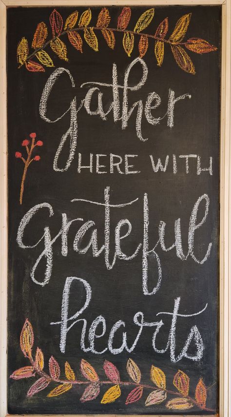 Happy Harvest Chalkboard Art, Gratitude Chalkboard Art, Call Chalkboard Ideas, Fall Themed Chalkboard, November Chalkboard Ideas, Chalkboard Sayings For Home, Thanksgiving Chalkboard Art Easy, Chalk Boarder Designs Fall, Sandwich Board Ideas Chalkboard Signs