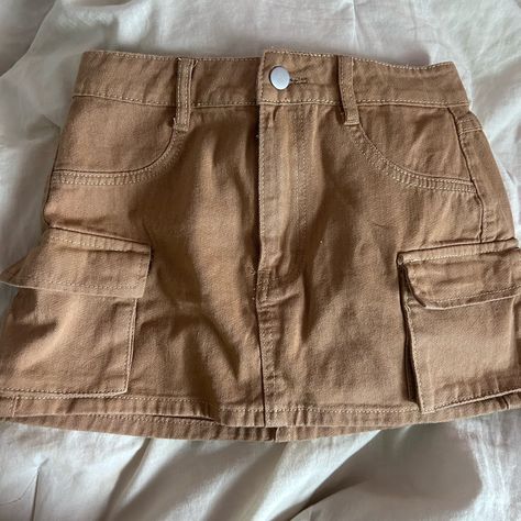 Never Worn Does Not Have Tags Bought In Spring Tyler Fits, Brown Cargo Skirt, Skirt Cargo, Plaid Pleated Mini Skirt, Stretch Denim Skirt, Cargo Mini Skirt, Brown Skirt, White Mini Skirt, Embellished Denim