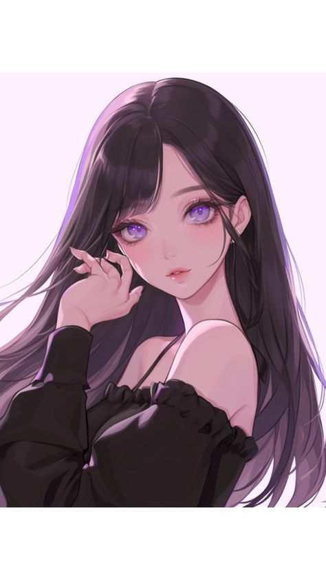 Purple eyes, black hair and black dress, it’s a manga girl Anime Purple Hair, Anime D, The Best Anime, Anime Black Hair, Girls With Black Hair, Best Anime, Purple Eyes, Anime Oc, Anime Best Friends