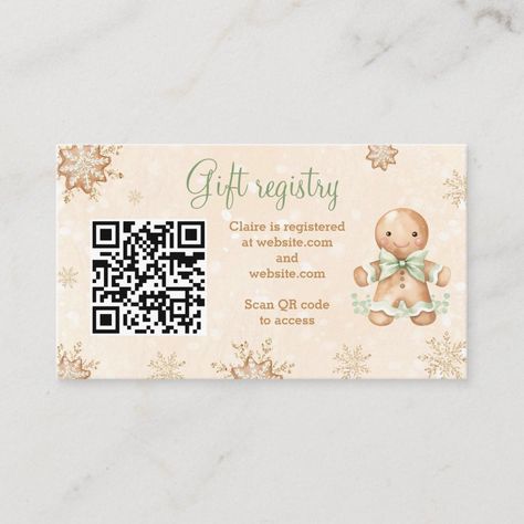 Gingerbread Green Baby Shower Gift Registry QR Enclosure Card Baby Shower Registry, Baby Boy Announcement, Baby Shower Napkins, Green Baby Shower, Baby Shower Thank You Cards, Christmas Baby Shower, Green Baby, Blue Baby Shower, Baby Shower Thank You