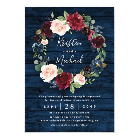 Navy Blue Burgundy Blush Watercolor Wreath Wedding Invitation #navy #blue #wedding #burgundy #and #Invitation Wedding Burgundy, Wreath Wedding Invitations, Burgundy Wedding Invitations, Watercolor Wreath, Navy Wedding Invitations, Wreath Wedding, Greenery Wedding Invitations, Blush Pink Weddings, Navy Blue Wedding