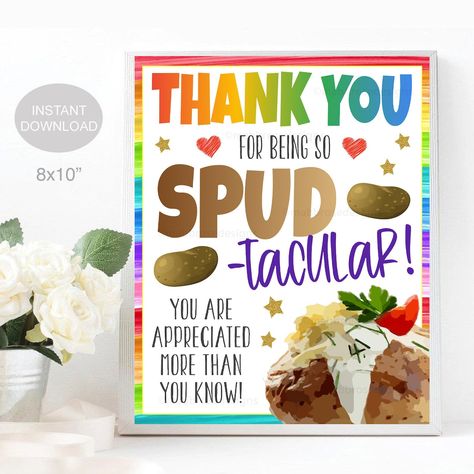 Baked Potato Bar Appreciation Sign Thanks for Being - Etsy Lunch Decor, Teacher Appreciation Lunch, Cna Week, Teacher Appreciation Week Themes, Teacher Appreciation Themes, Customer Service Week, Teacher Morale, Baked Potato Bar, Nurse School