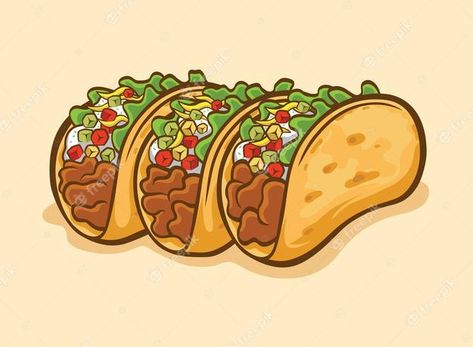 Taco Illustration, Taco Images, Taco Cartoon, Taco Drawing, Spanish Projects, Fish Background, Restaurant Drinks, Vegetable Illustration, Food Illustration Art