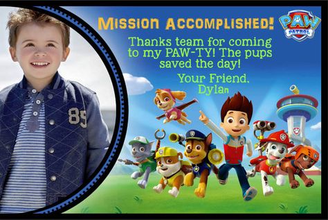 Digital Paw Patrol Thank You Card Digital Paw Patrol by LilyandPip Paw Patrol Birthday Party, Patrol Party, Mission Accomplished, Paw Patrol Party, Paw Patrol Birthday, 3rd Birthday Parties, Save The Day, Inspiration Board, Paw Patrol