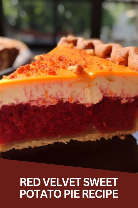 Red Velvet Sweet Potato Pie Recipe – Hungarian Chef Red Velvet Sweet Potato Pie Recipe, Red Velvet Sweet Potato Pie, Recipe For Sweet Potato Pie, Red And Yellow Desserts, Fluffy Sweet Potato Pie, Sweet Potato Velvet Cake, Red Velvet Pie, Best Ever Sweet Potato Pie, Sweet Pie Recipes