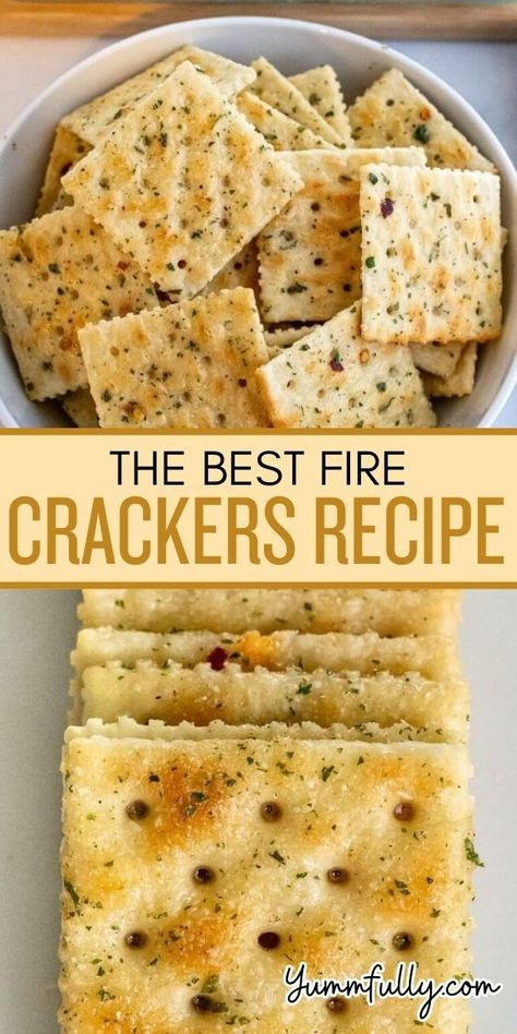 Transform bland-tasting saltine crackers into perfectly-seasoned, spicy, no-bake Fire Crackers! You will love how amazing they taste and how they will elevate any dip or charcuterie board for your next get-together. All you need is ranch dressing, avocado oil, garlic powder, and crushed red pepper flakes. No cooking is required! Ranch Crackers Recipe, Fire Crackers Recipe, Seasoned Saltine Crackers, New Appetizers, Saltine Cracker Recipes, Spicy Crackers, Ranch Crackers, Homemade Crackers Recipe, Seasoned Crackers