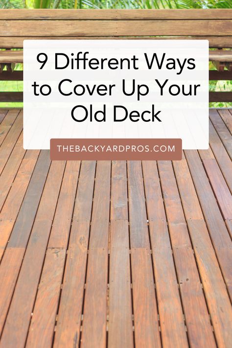 Revive your outdoor space with these 9 inventive ideas to breathe new life into your old deck. discover how to transform your weathered wood into a stylish retreat perfect for lounging or entertaining guests. Porch Resurfacing Ideas, Easy Deck Covering Ideas, Diy Deck Flooring Ideas, Wood Deck Concrete Patio Combo, Small Deck Remodel, Deck Floor Design Ideas, Outdoor Deck Flooring Ideas, Covering Deck Ideas, Wood Deck Flooring Ideas