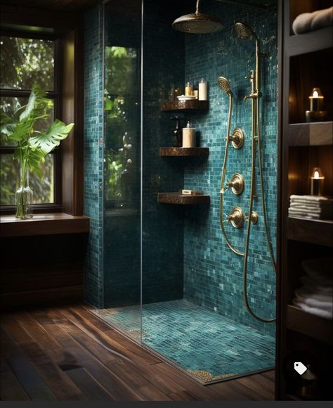 Unusual Bathroom Layout, Bathroom 2x2 Design, Single Toilet Room Ideas, Teal Shower Tile, European Style Bathroom, Awesome Bathrooms, Nature Inspired Bathroom, Minimal Bathroom, Bathroom Design Inspiration