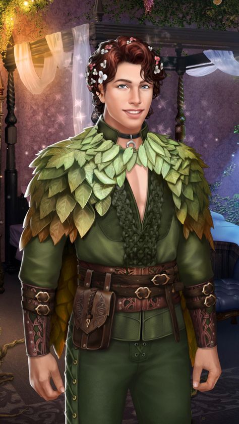 Outfit Name - On The Hunt (💎25) Become one with nature in this woodsy green outfit and woven leaf cape. #choicesgame #thecursedheart Leaf Cape, Choices Game, One With Nature, Green Outfit, Main Characters, Samurai Gear, Cape, Zelda Characters, Green