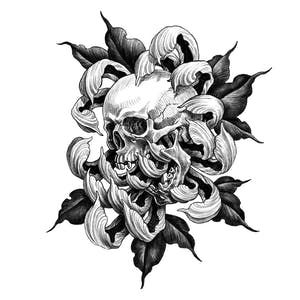 Flash book – illson - Tattoo Artist | Tattoodo Scary Flowers Tattoo, Chrysanthemum Drawing Tattoo, Illustrative Blackwork Tattoo, Skull In Flower, Chrysanthemum Flower Drawing, Chrysanthemum Drawing, Linework Drawing, Skull Tattoo Flowers, 42 Tattoo