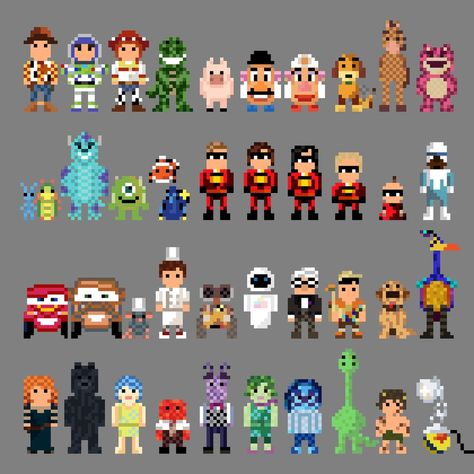 Pixar Characters 8 bit by LustriousCharming Carl Frederickson, Pixel Art Character Design, Incredible Violet, Pixel Art Simples, Queen Elinor, Easy Perler Beads Ideas, Easy Pixel Art, Tiny Cross Stitch, Pixel Art Templates