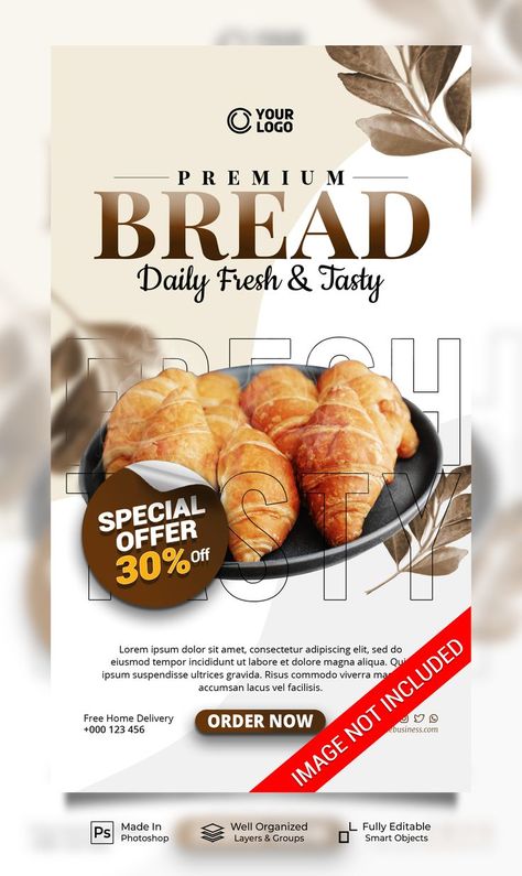 Bakery Promotion Poster, Bread Banner Design, Pastry Poster Design, Bread Poster Design, Flour Bakery, Product Poster, Pastry Design, Baguette Bread, Restaurant Social Media