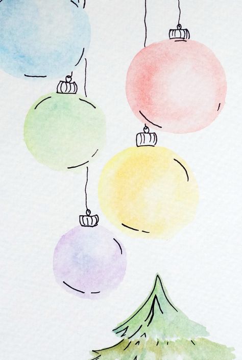 Postcards For Christmas, Easy Paint Christmas, Christmas Postcards Ideas, Diy Christmas Postcard, Easy Watercolor Paintings Christmas, Cute Watercolor Christmas Cards, Watercolor New Year Card, Christmas Postcard Watercolor, Christmas Painting Watercolor