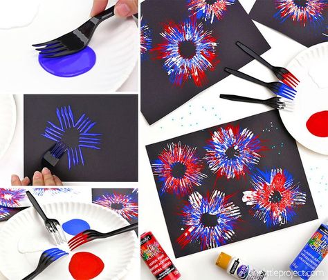 July Crafts For Kids, American Flag Crafts, 4th Of July Crafts, Firework Painting, Fourth Of July Crafts For Kids, Fireworks Craft, Hedgehog Craft, Flag Crafts, 4th July Crafts