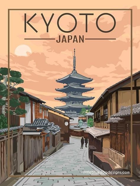 Kyoto Japan Vintage Travel Poster | Etsy #japan #kyoto #japan Tourism Poster, Travel Poster Design, Fotografi Vintage, Vintage Poster Design, Japon Illustration, Retro Travel Poster, Japan Vintage, Vintage Travel Poster, A4 Poster