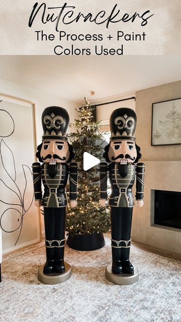 Holiday Time 75 Inch Nutcracker, Painted Nutcracker Diy Walmart, Tall Nutcracker Christmas Diy, Nutcracker Entryway, Neutral Painted Nutcracker, Spray Painted Nutcracker, Repaint Nutcracker, Christmas Decor Ideas With Nutcrackers, Black And Gold Nutcracker