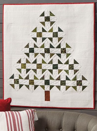 christmas tree wall quilt using shoofly quilt blocks Beginner Quilt Patterns Free Simple, Christmas Quilts Ideas Free Pattern, Christmas Tree Quilt Pattern, Christmas Tree Wall Hanging, Tree Quilt Block, Tree Quilt Pattern, Christmas Quilting Projects, Tree Quilts, Tree Wall Hanging