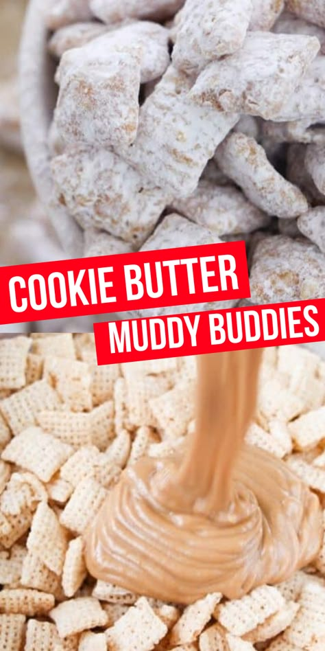 Butterscotch Muddy Buddies, Cookie Butter Muddy Buddies, Biscoff Muddy Buddies, Holiday Muddy Buddies, Muddy Buddies Recipe No Peanut Butter, Muddy Buddies Without Peanut Butter, Cookie Butter Puppy Chow, Thanksgiving Muddy Buddies Recipe, Best Muddy Buddy Recipe