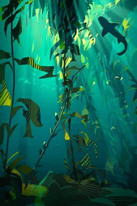 Deep Sea Wallpaper, Henry Wong, Underwater Plants, Kelp Forest, Underwater Art, Sea Wallpaper, Underwater Scene, Environment Art, Background Art