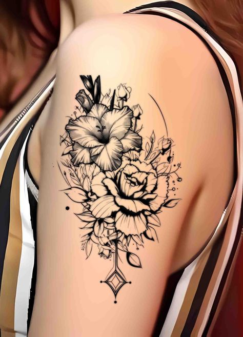 August Birth Flower Tattoo Gladioli, Gladiolus And Poppy Tattoo, Flower Of August, Gladiolus Tattoo, Water Lily Tattoos, January Birth Flowers, August Birth Flower, Journey Of Growth, Poppies Tattoo