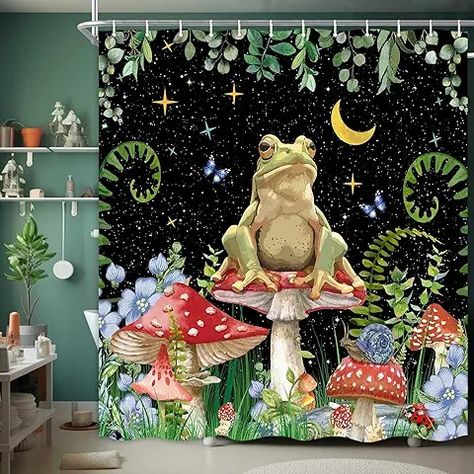 Amazon.com: Shower Curtain - Prime Eligible Moon Stars Aesthetic, Frog Bath Mat, Mushroom Bathroom, Frog Butterfly, Children Bathroom, Bathroom Unique, Shower Curtain Boho, Stars Aesthetic, Beach Shower Curtains