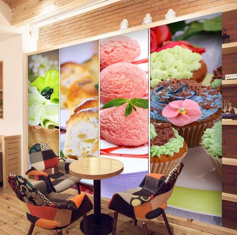 3d Ice Cream, Selfie Wall, Delicious Ice Cream, Aj Wallpaper, Vinyl Doors, Ice Cream Candy, Cream Walls, Custom Wall Murals, Ice Cream Parlor