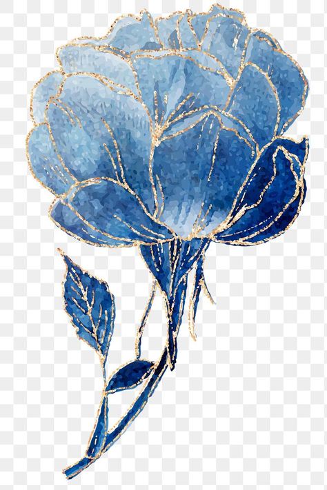 Blue Gold Flowers, Blue Flower Border, Blue Peony Flower, Blue Flower Png, Sticker Overlay, Peony Illustration, Sugar Skull Artwork, Flower Shop Design, Blue Peony