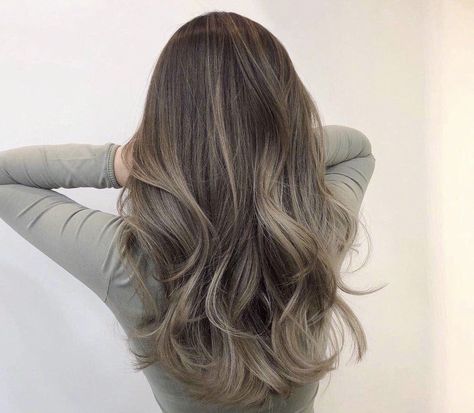 Brown Hair W Subtle Highlights, Korean Blonde Balayage, Mushroom Beige Balayage, Dark Ash Mushroom Brown Hair, Hair Color Ideas For Brunettes Asian, Ash Brown Balayage Light, Partial Balayage Ash Brown, Mushroom Brown Baylage Hair, Ashy Mushroom Brown Hair Balayage